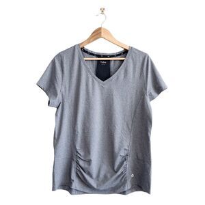 Hyba Womens Short Sleeve Ruching V-Neck Top Gray Size XXL
